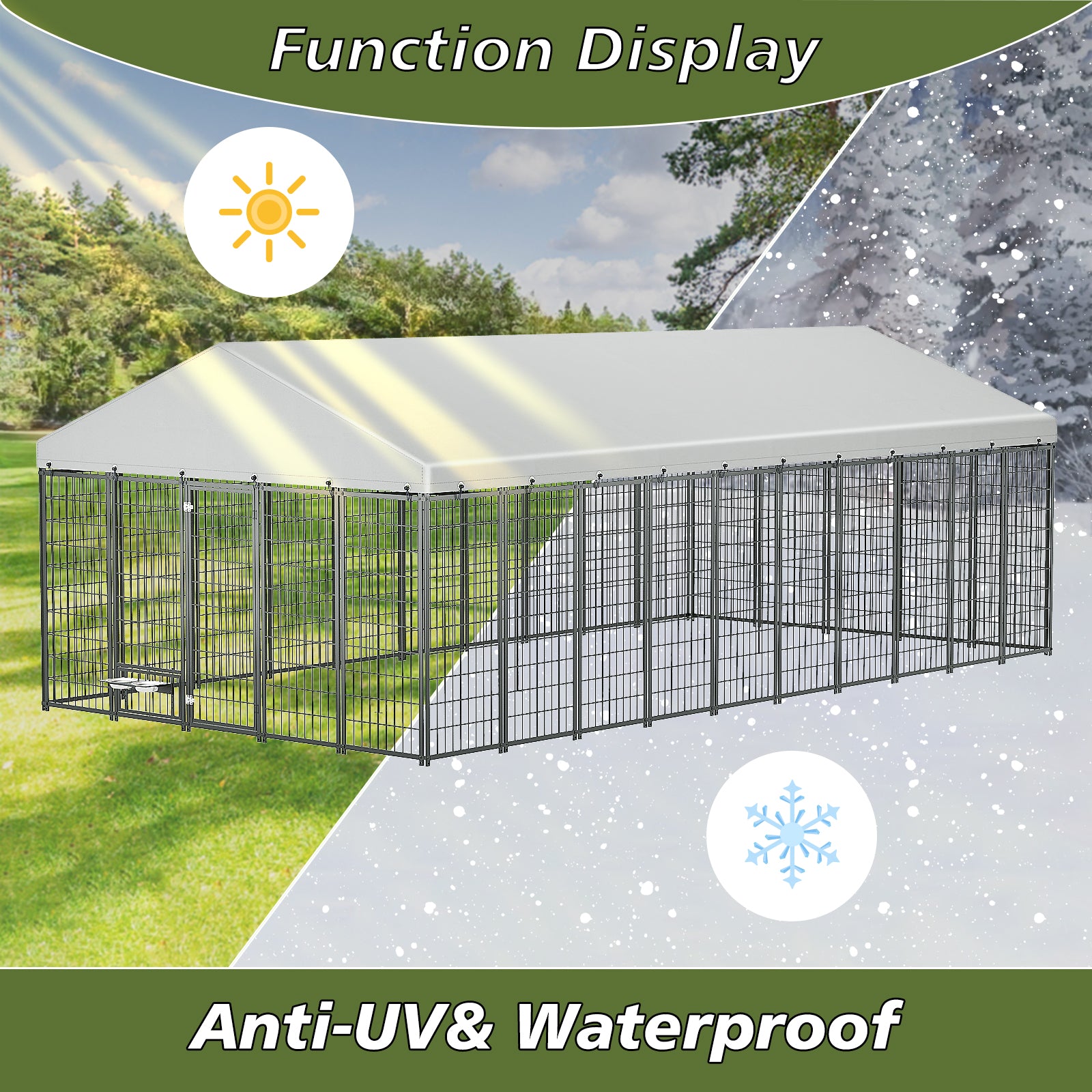 Large Dog Kennel Outdoor Pet Pens Dogs Run Enclosure Animal Hutch Metal Coop Fence With Roof Cover. 18.9  L X 9.61  W X 6.76 H.