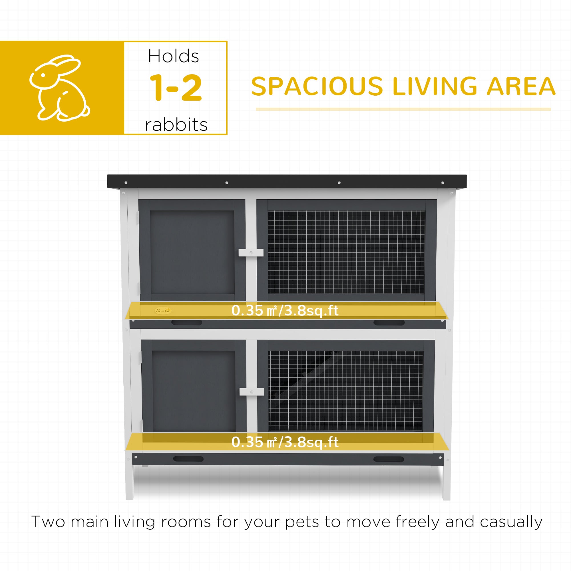 PawHut Double Decker Rabbit Hutch 2 Tier Guinea Pig House Pet Cage Outdoor With Sliding-out Tray, 100 X 47 X 91cm, Grey