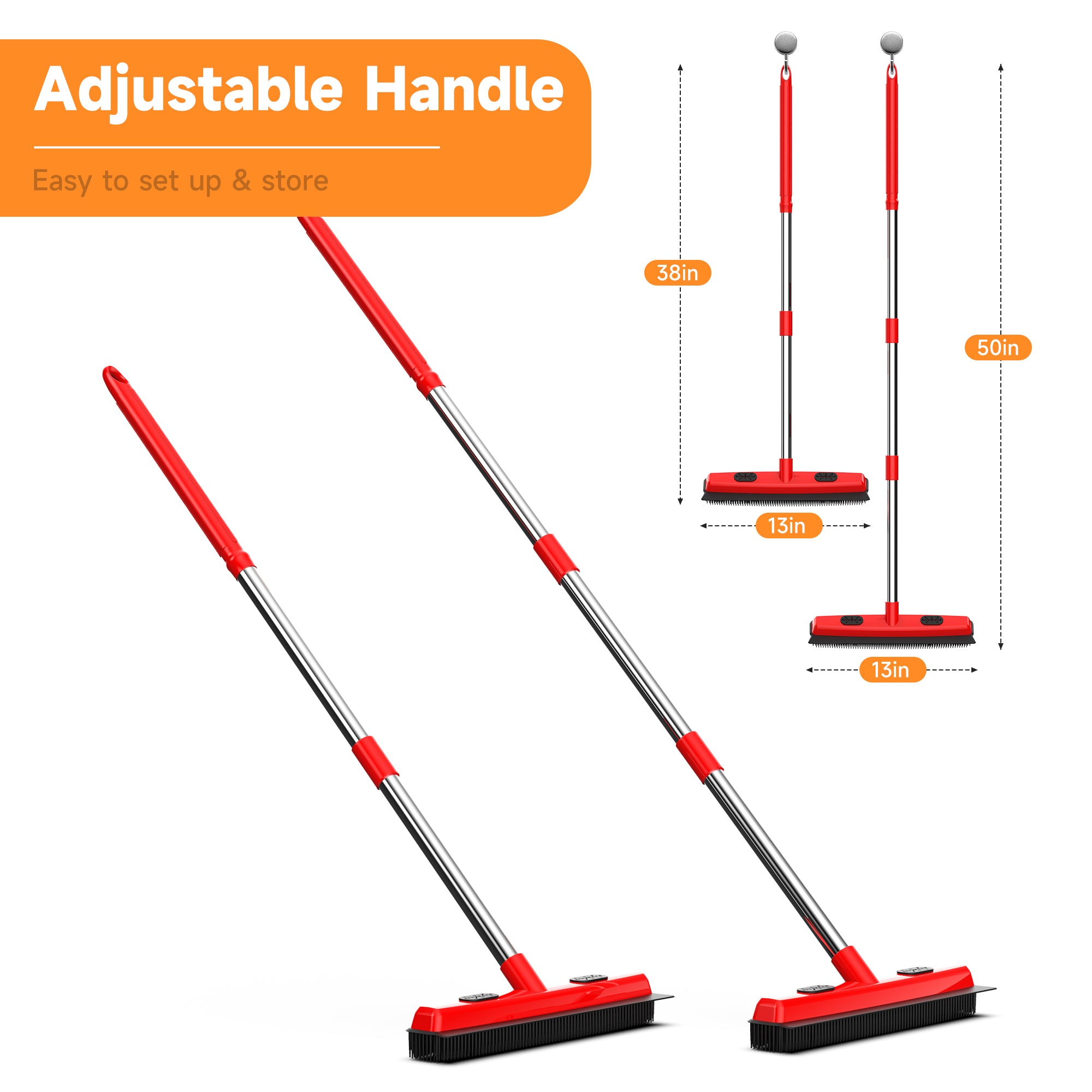 Pet Carpet Hair Removal Broom 2-in-1 Hair Remover & Squeegee For Carpets Easy To Use Versatile Cleaning Tool For Pet Owners - Shedding Grooming Kit