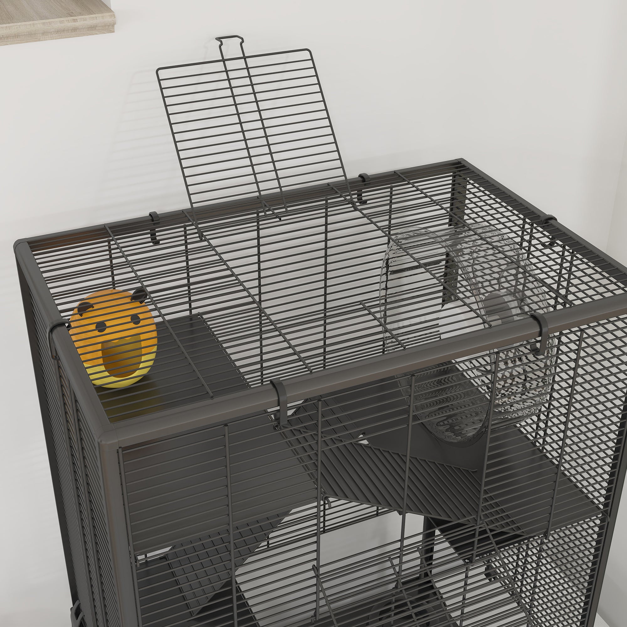 4 Tier Hamster Cage with Deep Tempered Glass Bottom, Running Wheel, Hut, Water Bottle, Food Dish, 24" x 16" x 31.5"