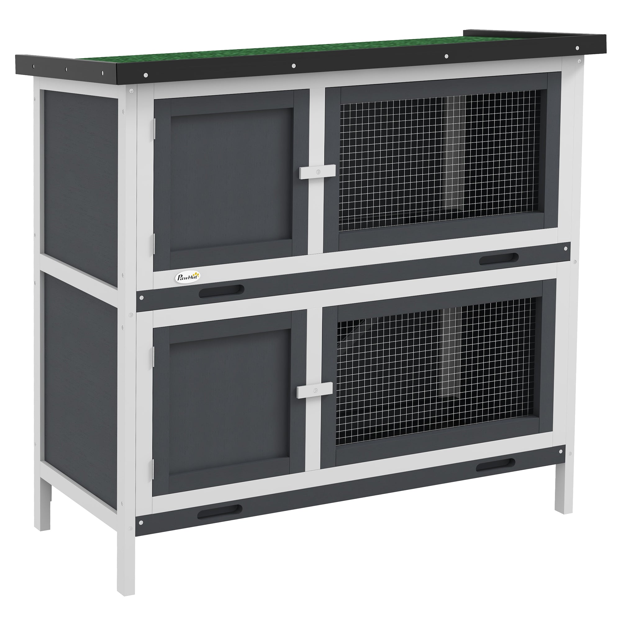 PawHut Double Decker Rabbit Hutch 2 Tier Guinea Pig House Pet Cage Outdoor With Sliding-out Tray, 100 X 47 X 91cm, Grey