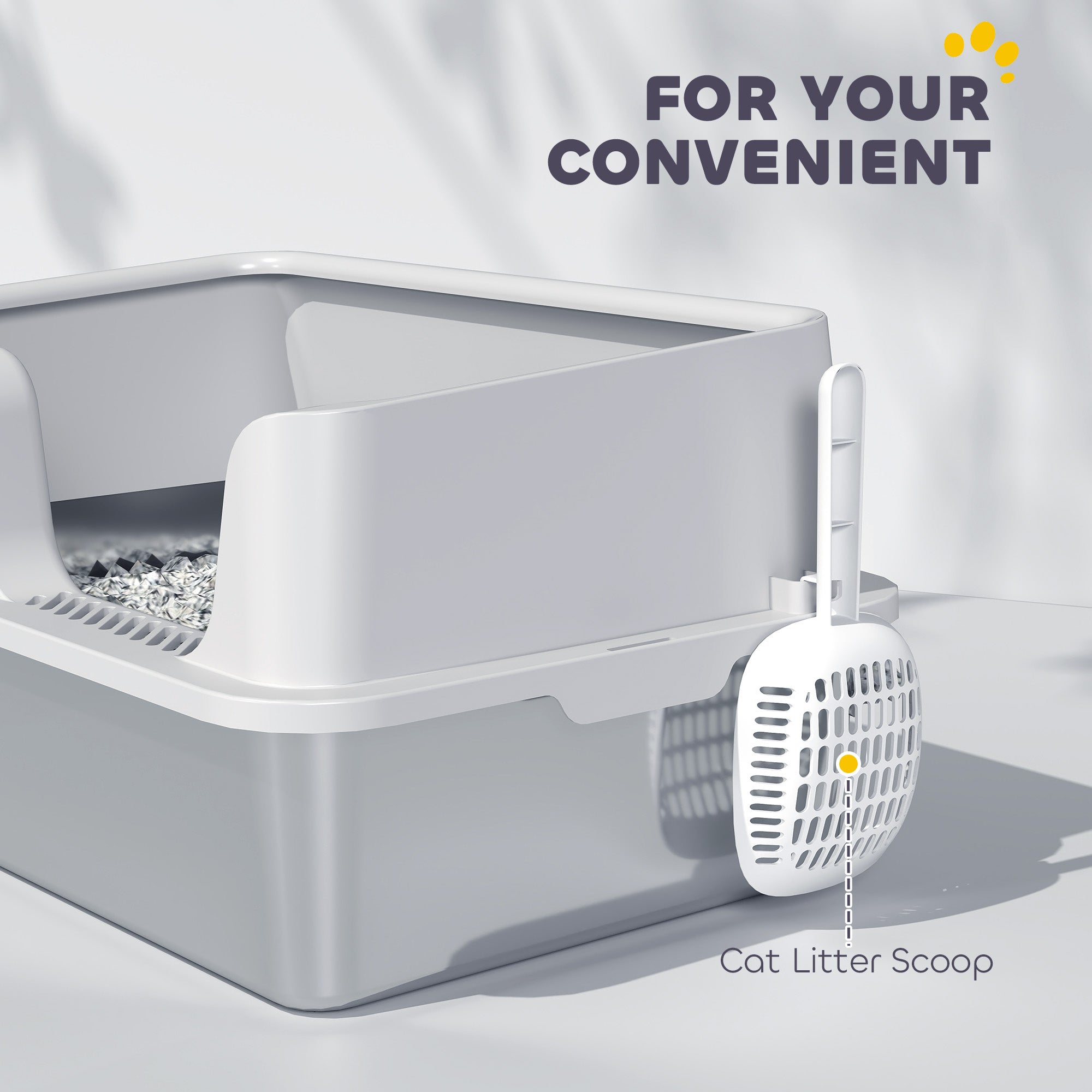 Stainless Steel Litter Box with High Side, Scoop, Easy Cleaning & Anti-Urine Leakage, for Big Cats, Light Gray