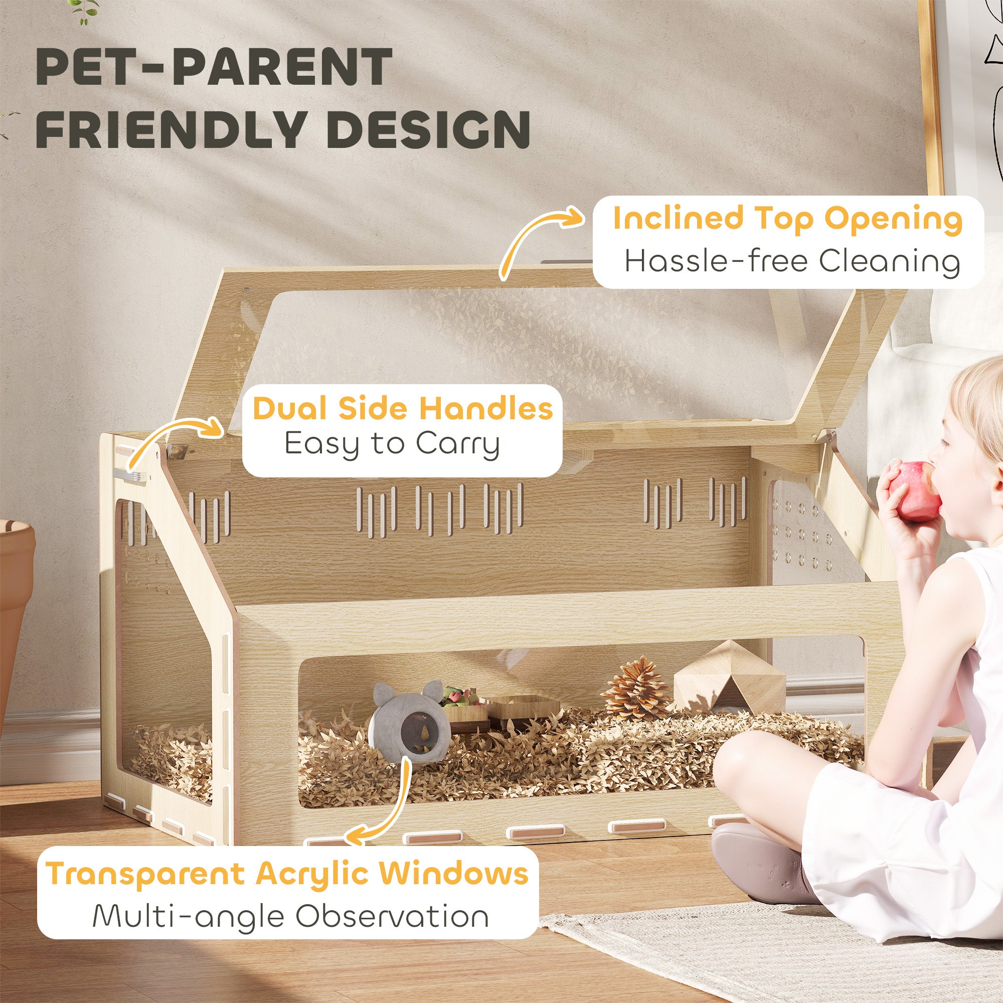 39 inch Hamster Cage Habitat with Acrylic Window & Openable Top for Dwarf Hamster, Gerbil, Guinea Pig, Rat, Oak