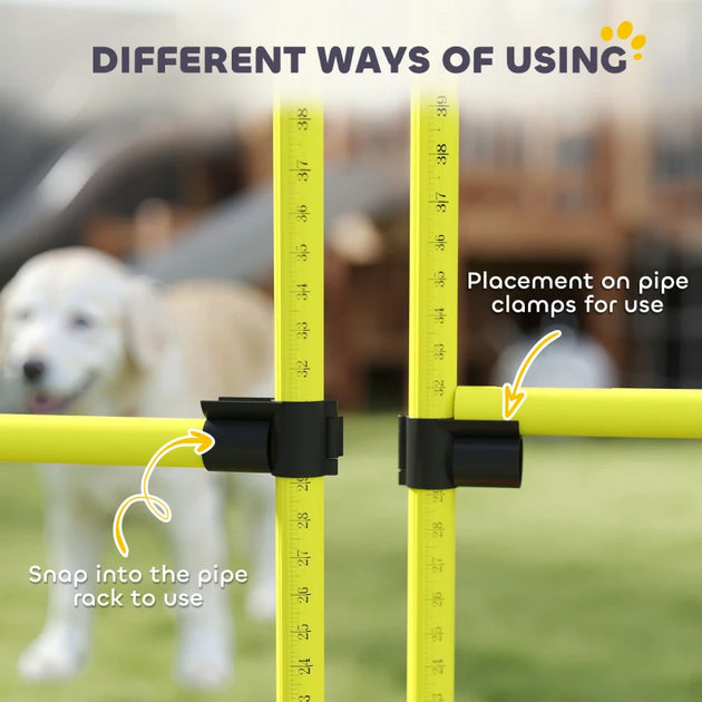 4 Piece Dog Agility Set With Adjustable Height Bars, Carry Bag, Displacing Top Bar, Yellow Yellow