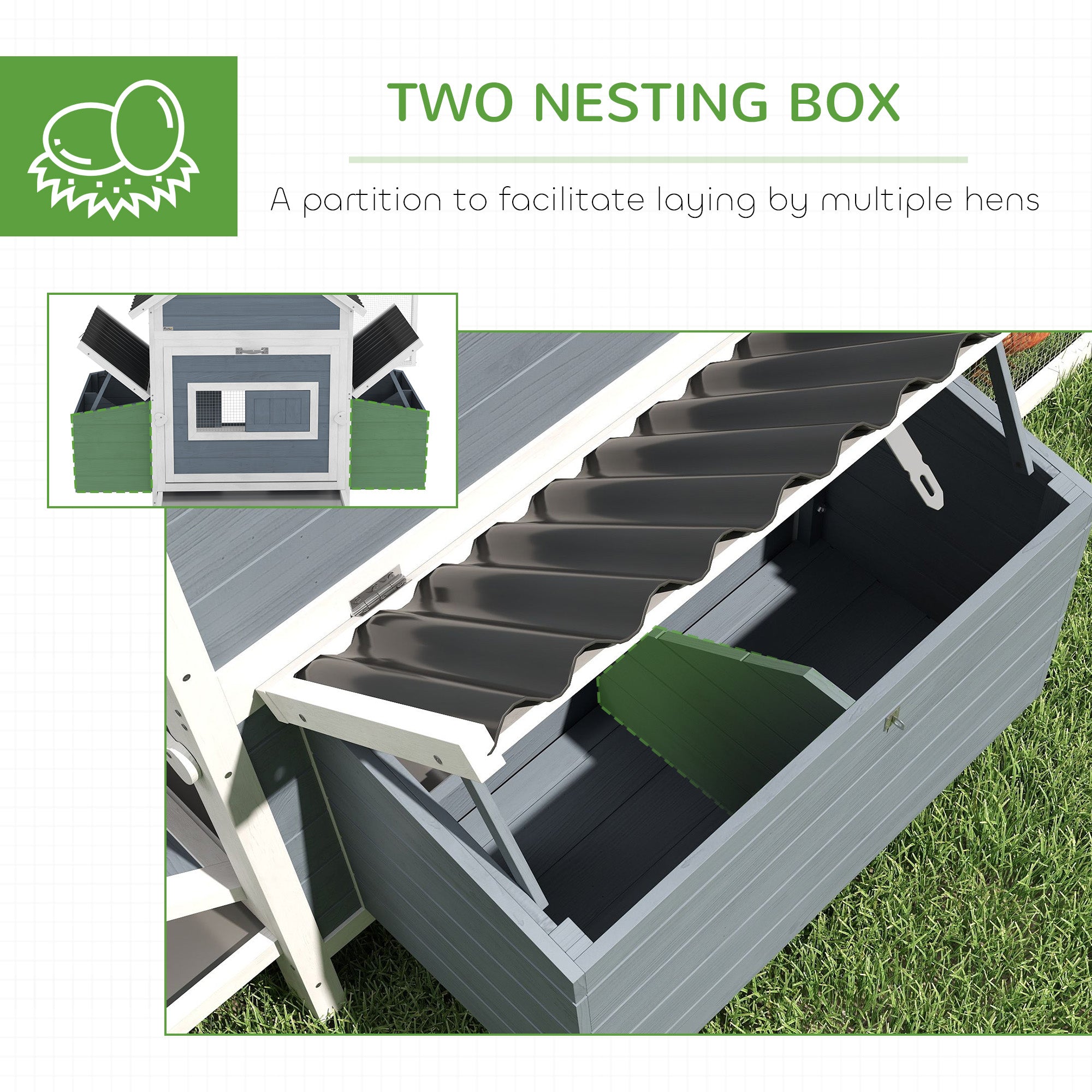 156" Extra Large Wooden Chicken Coop with 2 Nesting Box, Run Cage, Waterproof Wave Roof, for 10-15 Chickens, Light Gray