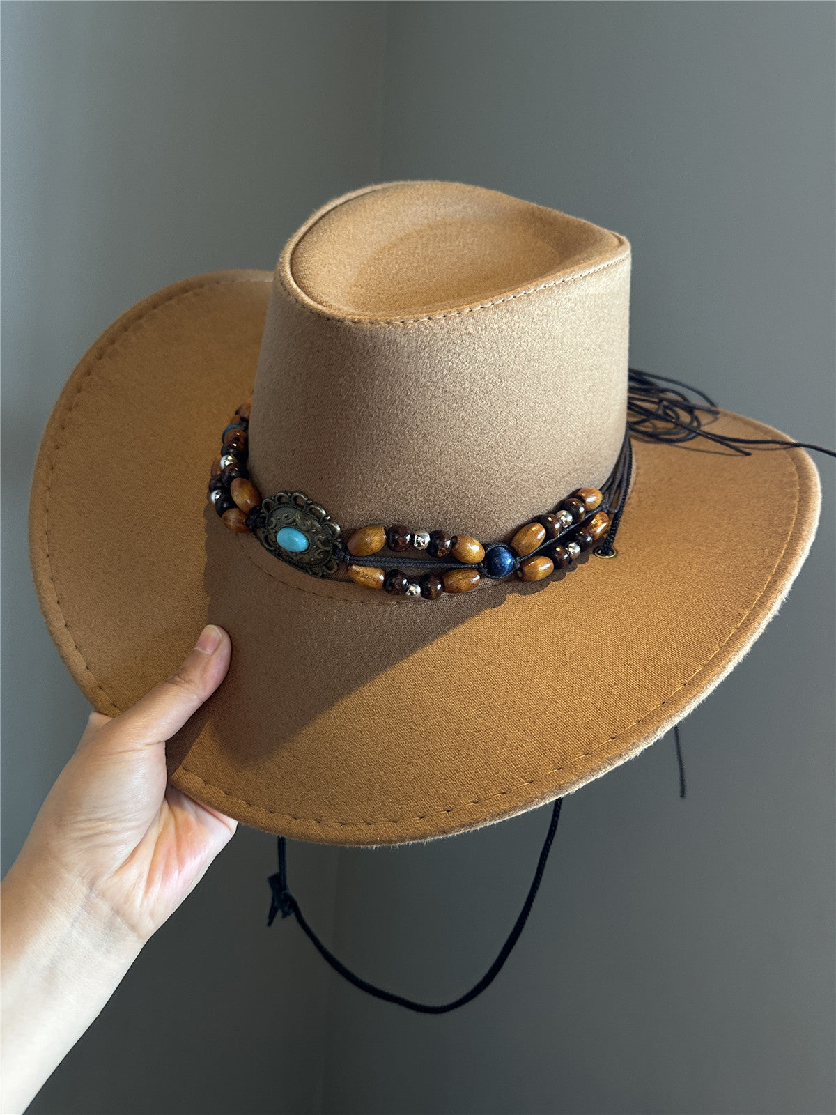 Turquoise Decorative Western Cowboy Hat Female Sun Hat With Wide Brim