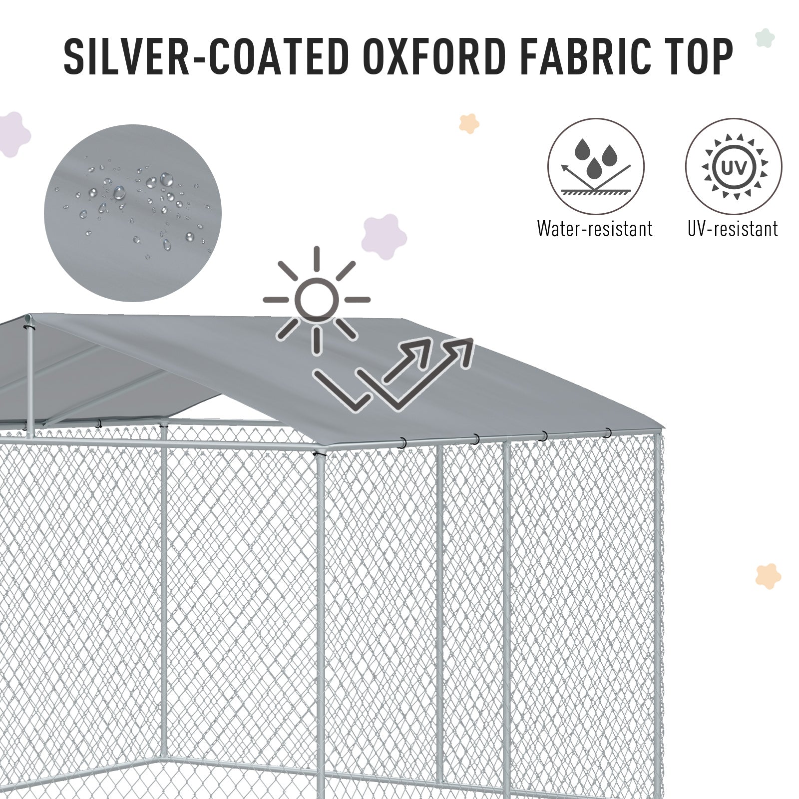 Outdoor Dog Kennel Galvanized Fence with Cover Secure Lock Sidewalls for Backyard 9.8' x 9.8' x 7.7'