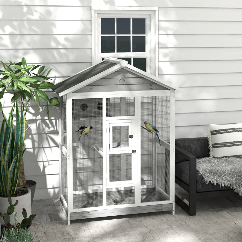 Wooden Bird Cage Aviary, Flight Cage With 4 Perches, Nest And Slide-Out Tray For Indoor Outdoor, GrayMultiple Packages Shipped. Please Pay Attention To The Dimensions And Weight In The Details.