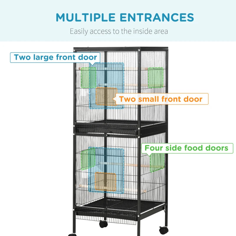 2 In 1 Bird Cage Aviary Parakeet House For Finches, Budgies With Wheels, Black