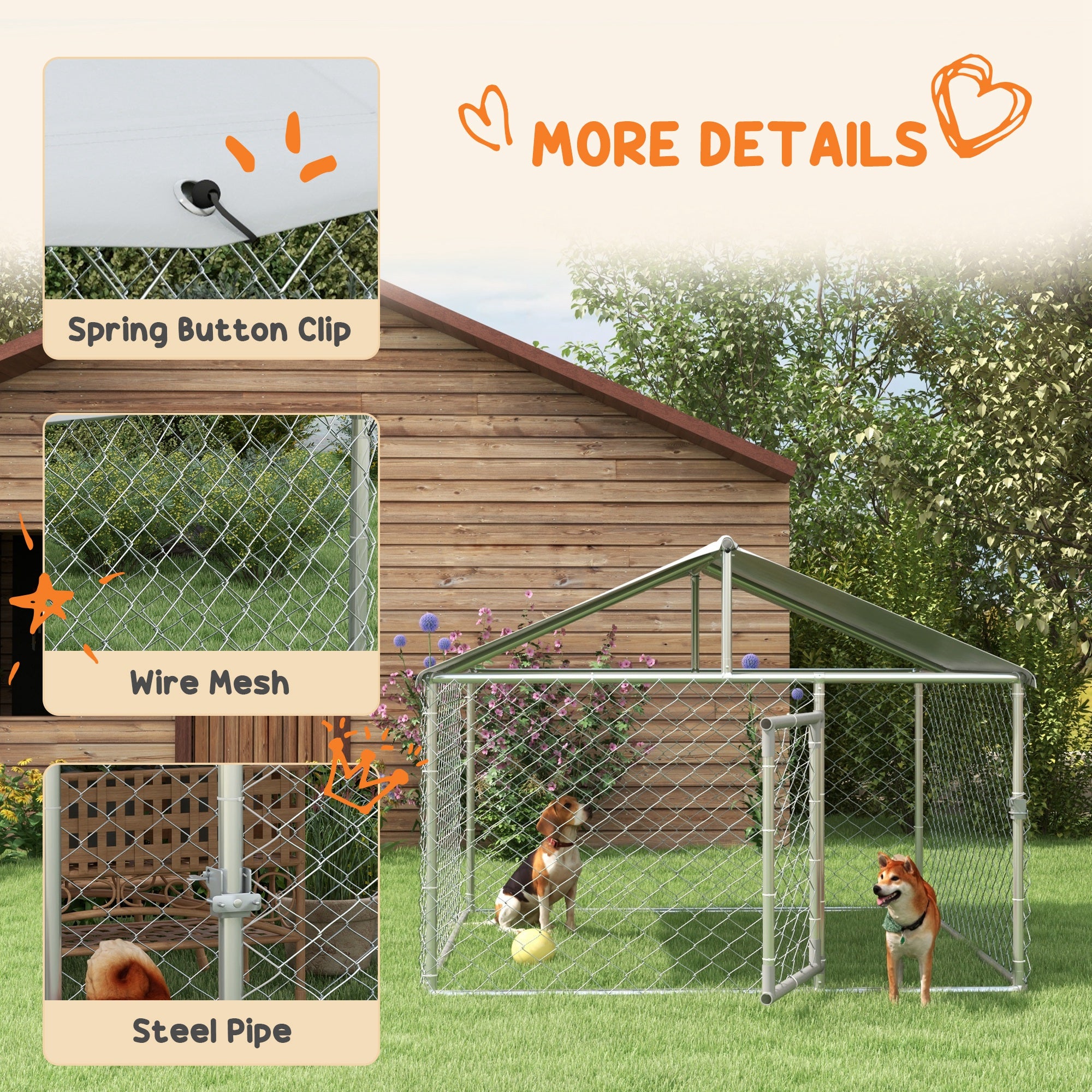 6.6' x 6.6' x 4.9' Dog Kennel Outdoor for Small Medium Dogs with Waterproof Roof, Silver