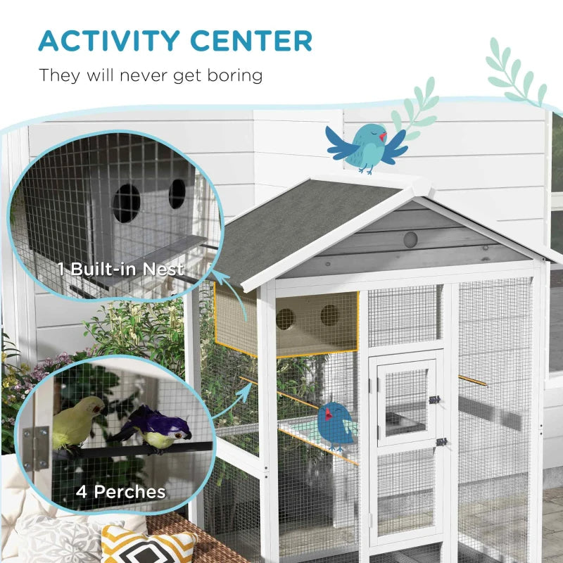 Wooden Bird Cage Aviary, Flight Cage With 4 Perches, Nest And Slide-Out Tray For Indoor Outdoor, GrayMultiple Packages Shipped. Please Pay Attention To The Dimensions And Weight In The Details.
