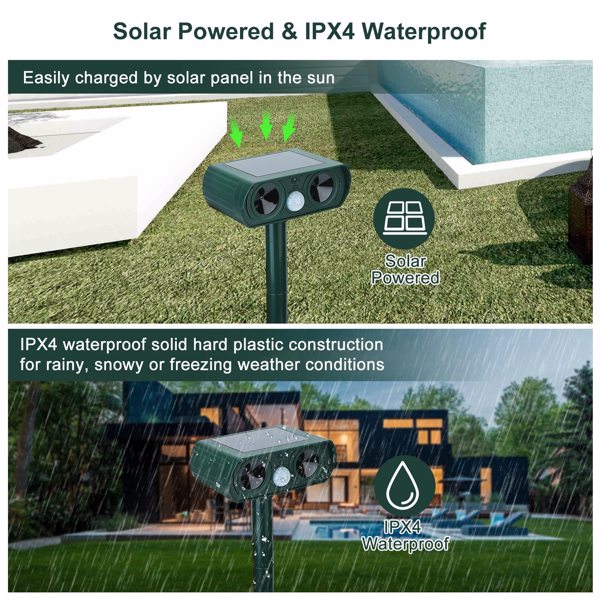 Ultrasonic Animal Repellent Solar Motion Sensor Repellent IPX4 Outdoor Waterproof Type, No Delivery On Weekends
