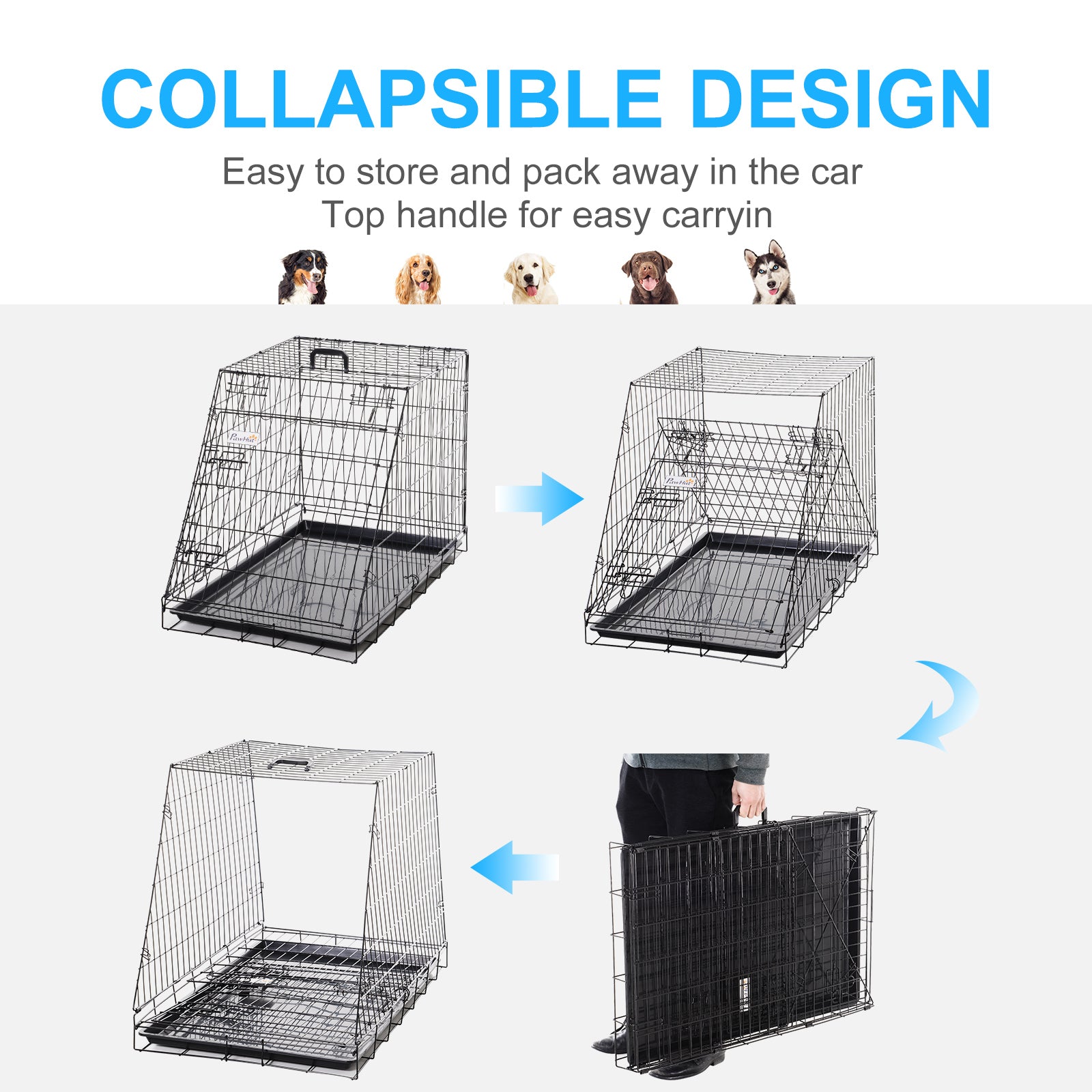 Pawhut Trapeze Collapsible Dog Pet Travel Box Cage Removable Tray 93 X 58 X 65cm
