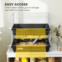 PawHut 2-Tier Small Animal Cage With 2 Doors, Trays, Dish, Bottle, And Ramp For Bunny, Ferret, Chinchilla, Black