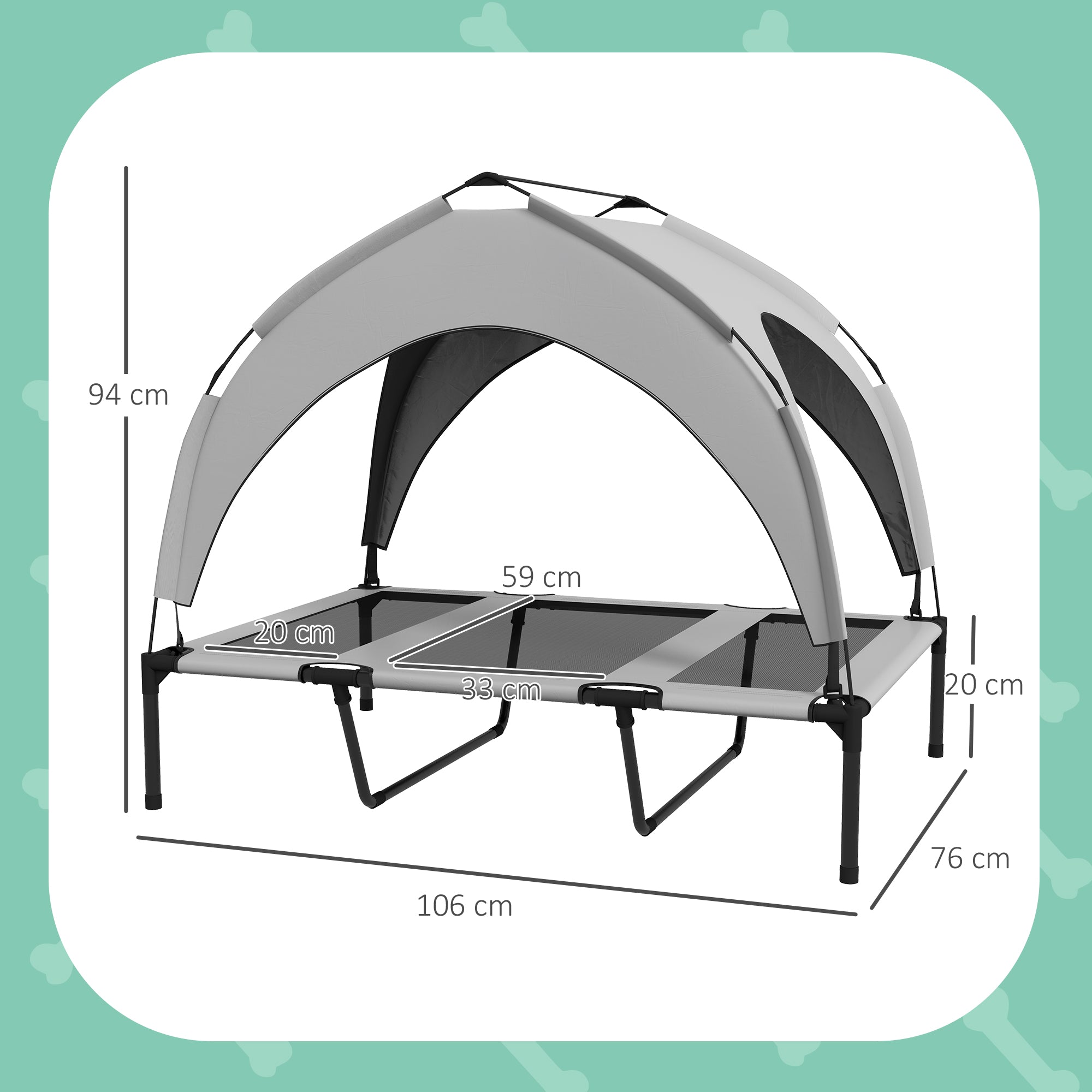 PawHut Cooling Raised Pet Bed W/ Washable Breathable Mesh, For Large Dogs, 106 X 76 X 94cm - Light Grey