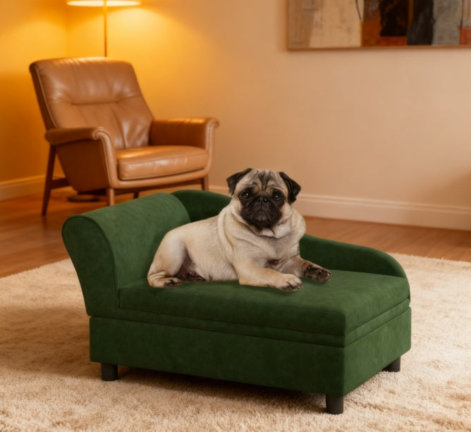 Pet Sofa Bed Couch With Storage,with Soft Cushion , Green