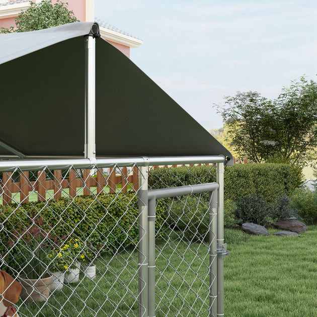 6.6' x 6.6' x 4.9' Dog Kennel Outdoor for Small Medium Dogs with Waterproof Roof, Silver