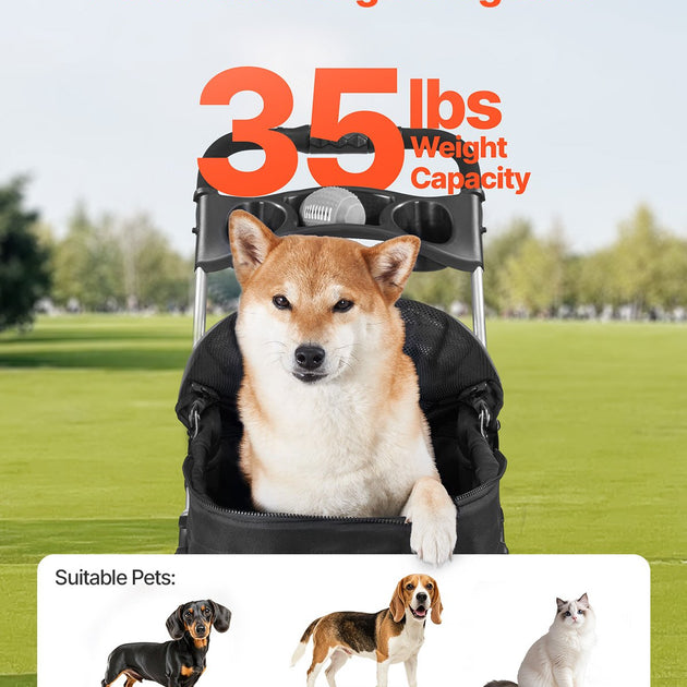 Pet Stroller Foldable 4 Wheels Dog Stroller Detachable Carrier Up To 35lbs