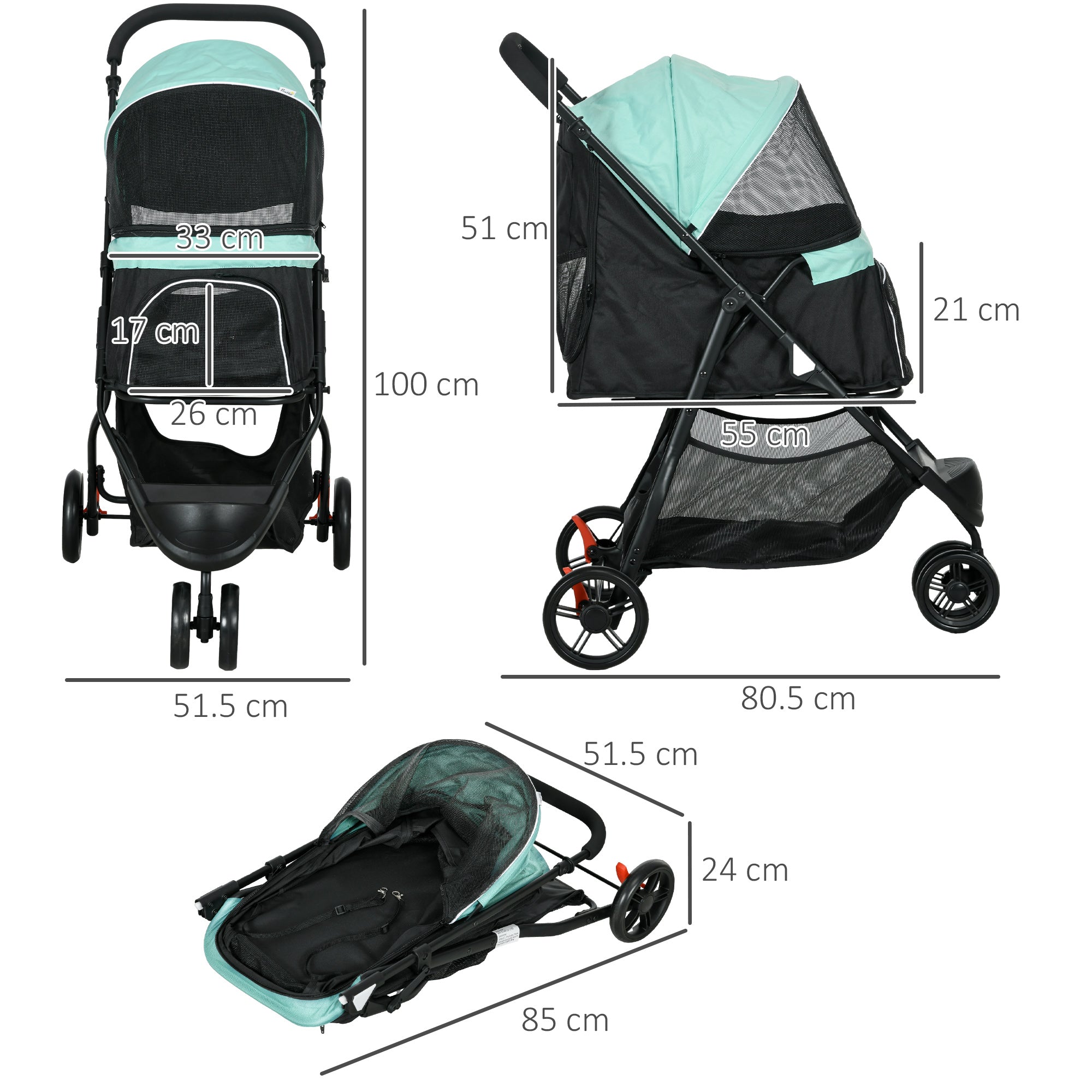 PawHut Foldable Pet Stroller W/ Rain Cover, For XS Dogs, S Dogs - Green
