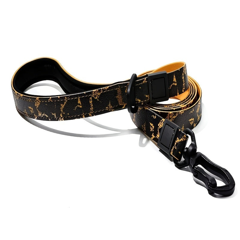 Embossed UV Printed Dog Leash & Collar Set 1.5cm Wide, Waterproof Tear-Resistant Easy To Clean PVC Set, Stylish Patterned Walking Training Gear For Small Dogs