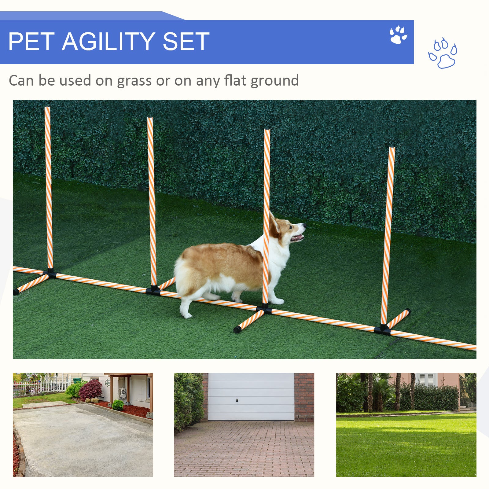 PawHut Dog Agility Equipment Pet Outdoor Training Play Run Obstacle W/ 6 Weaves Poles Whistle Carrying Bag