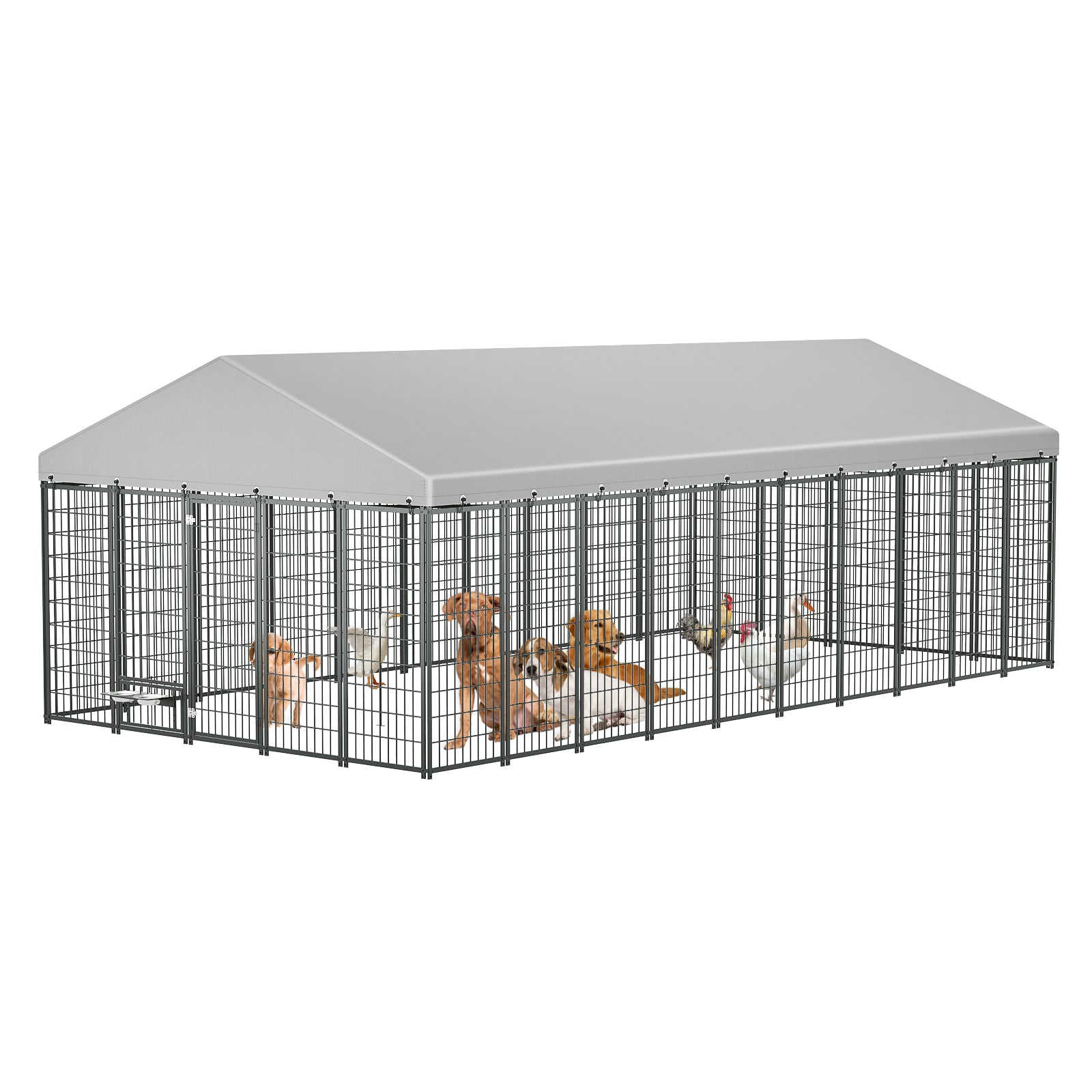 Large Dog Kennel Outdoor Pet Pens Dogs Run Enclosure Animal Hutch Metal Coop Fence With Roof Cover. 18.9  L X 9.61  W X 6.76 H.