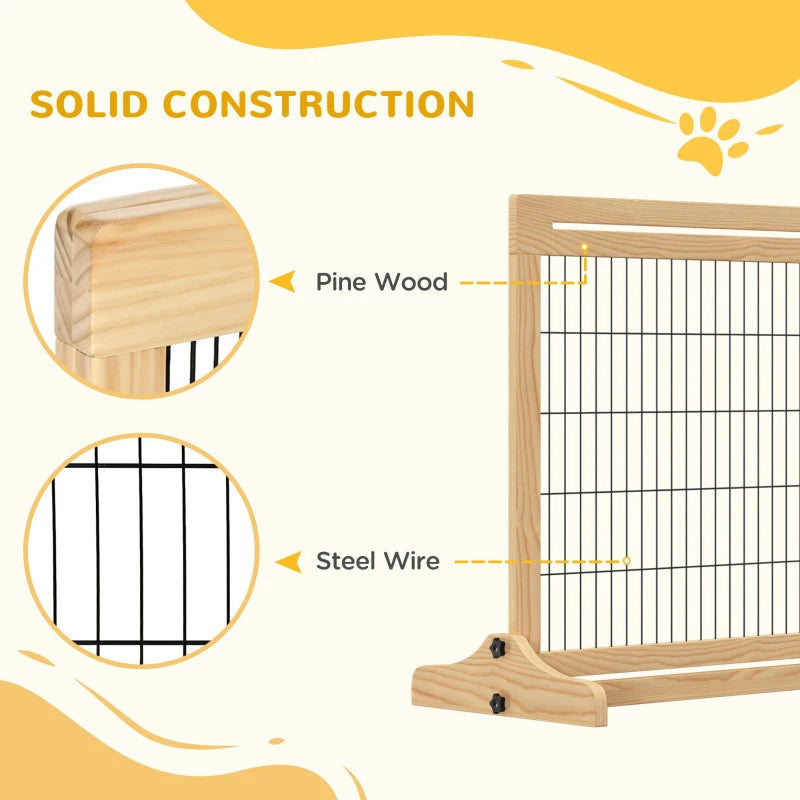 Extra Wide Freestanding Pet Gate With Adjustable Length Dog, Cat, Barrier For House, Doorway, Hallway, Natural