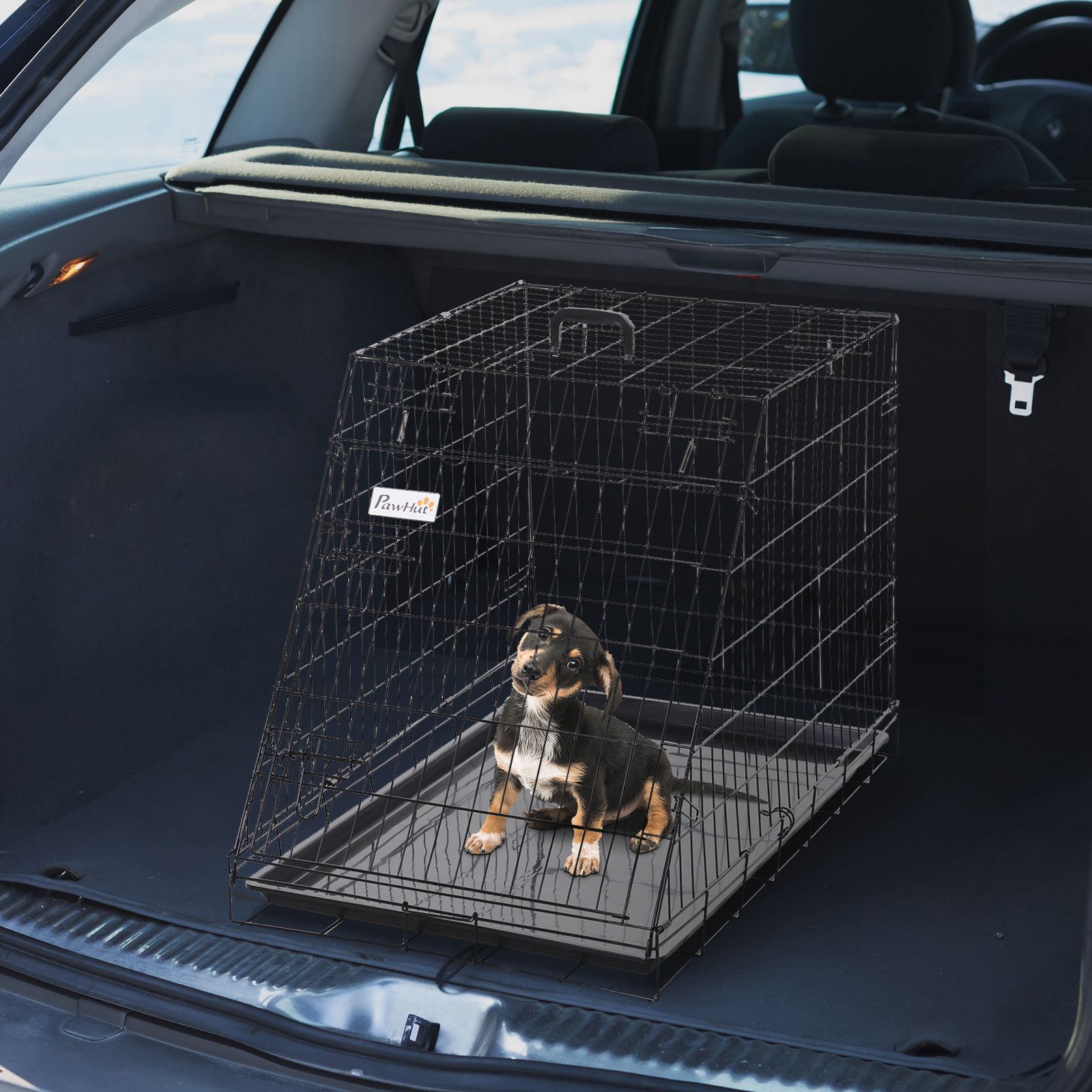 Pawhut Trapeze Collapsible Dog Pet Travel Box Cage Removable Tray 93 X 58 X 65cm