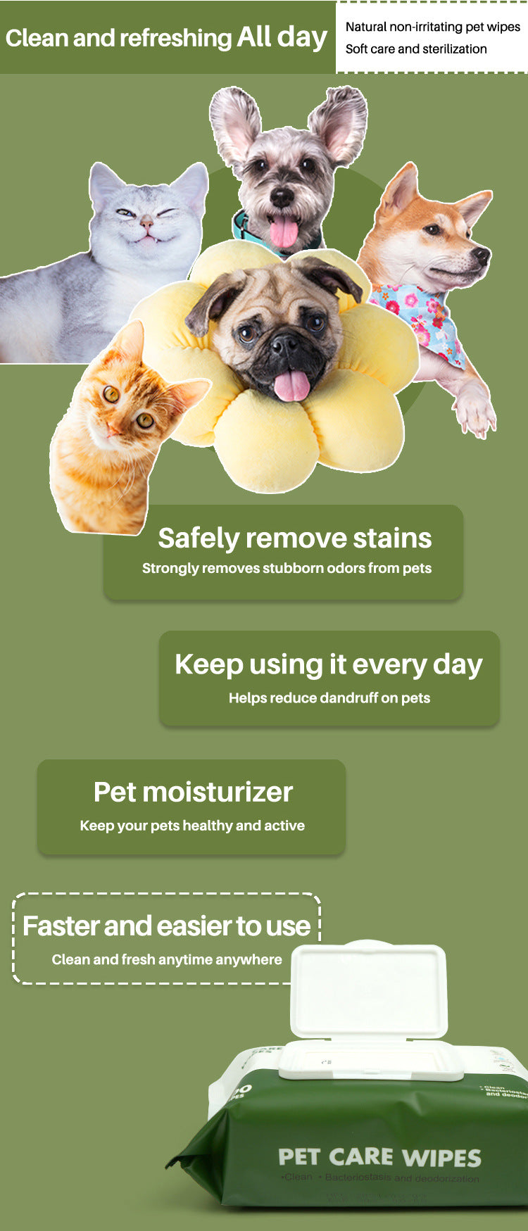 Pet Cat Tear Stain Cleaning Wipes