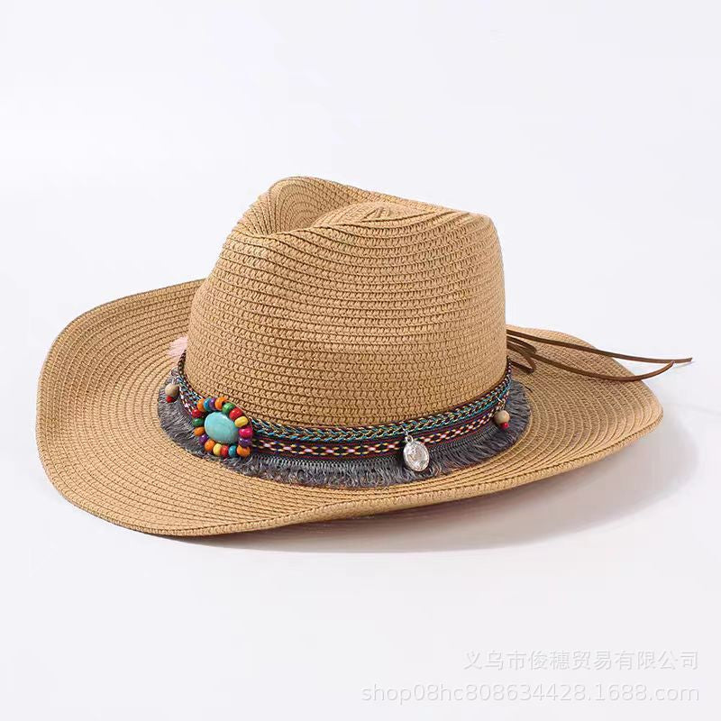 Western Cowboy Straw Hat Women's Big Eaves Outdoor