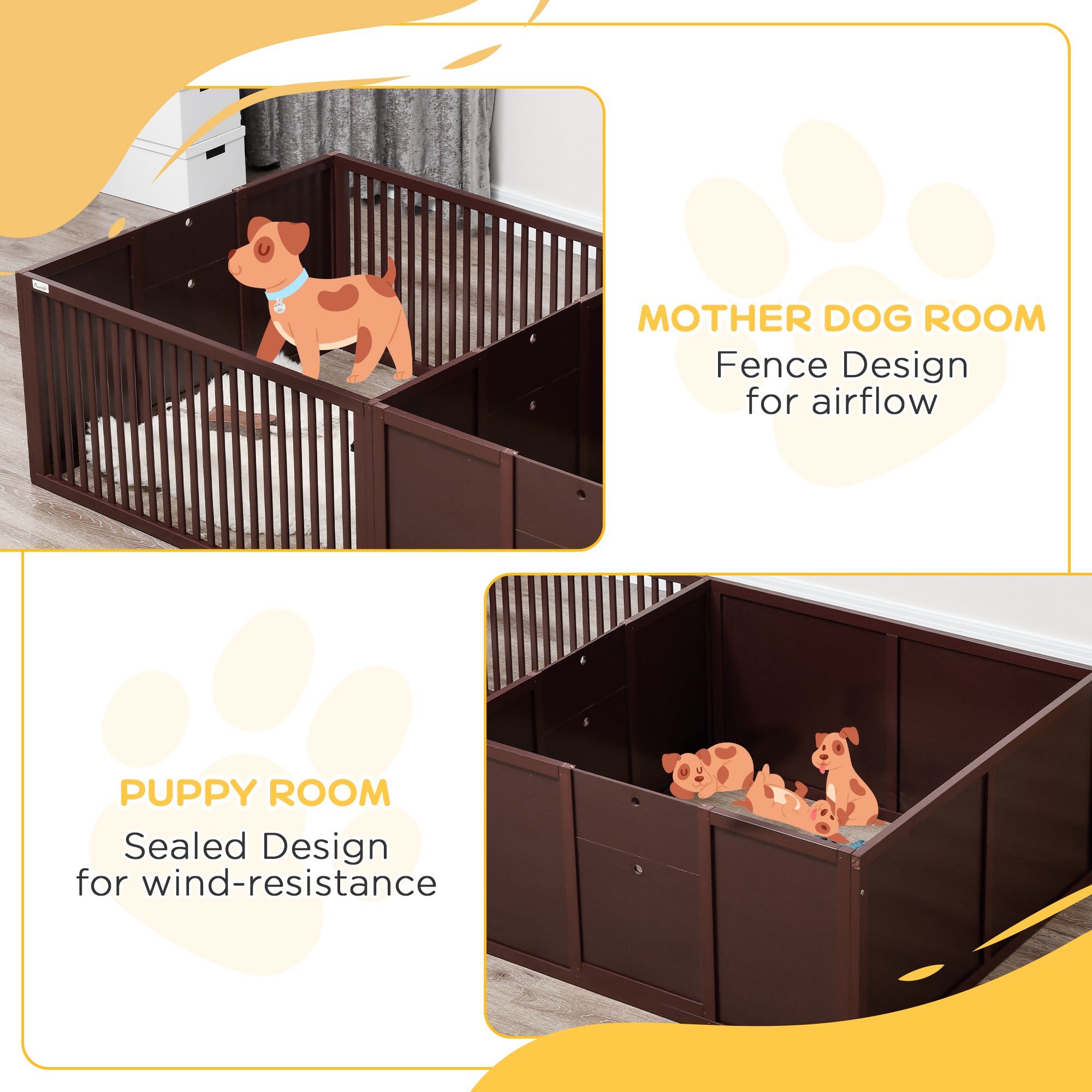 Whelping Box for Dogs Built for Mother’s Comfort, Dog Whelping Pen with Removable Doors, Puppy Playpen for Indoors, Newborn Puppy Supplies & Essentials, 81" x 39" x 20", Coffee