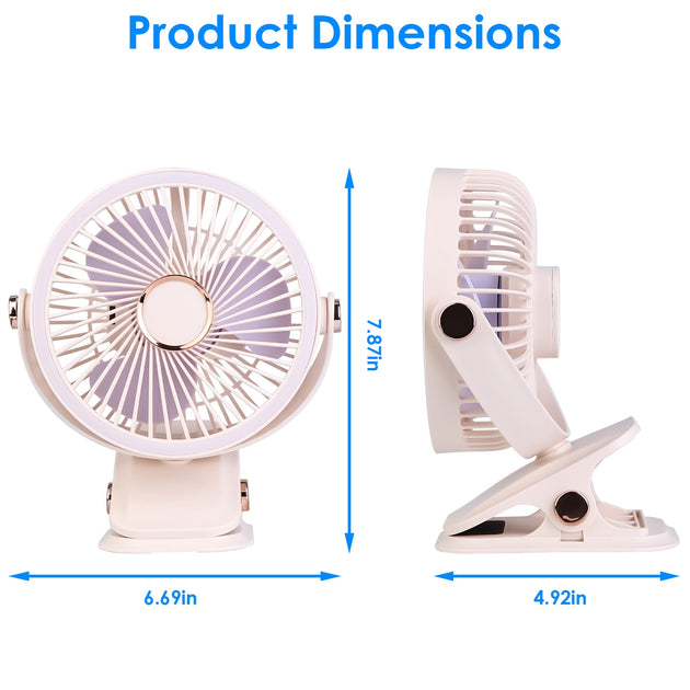 3 Color Options -- 1Pc Portable Quiet Clip On Fan With 5 Speeds 3 Brightness 720 Degree Fully Adjustable Angle Type-C Rechargeable Clip Desk Wall Mounted Fan For Camping Office Home Dorm Stroller Car
