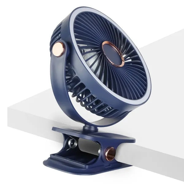 Portable Quiet Clip On Fan With 5 Speeds 3 Brightness Fully Adjustable Angle Type-C Rechargeable Clip