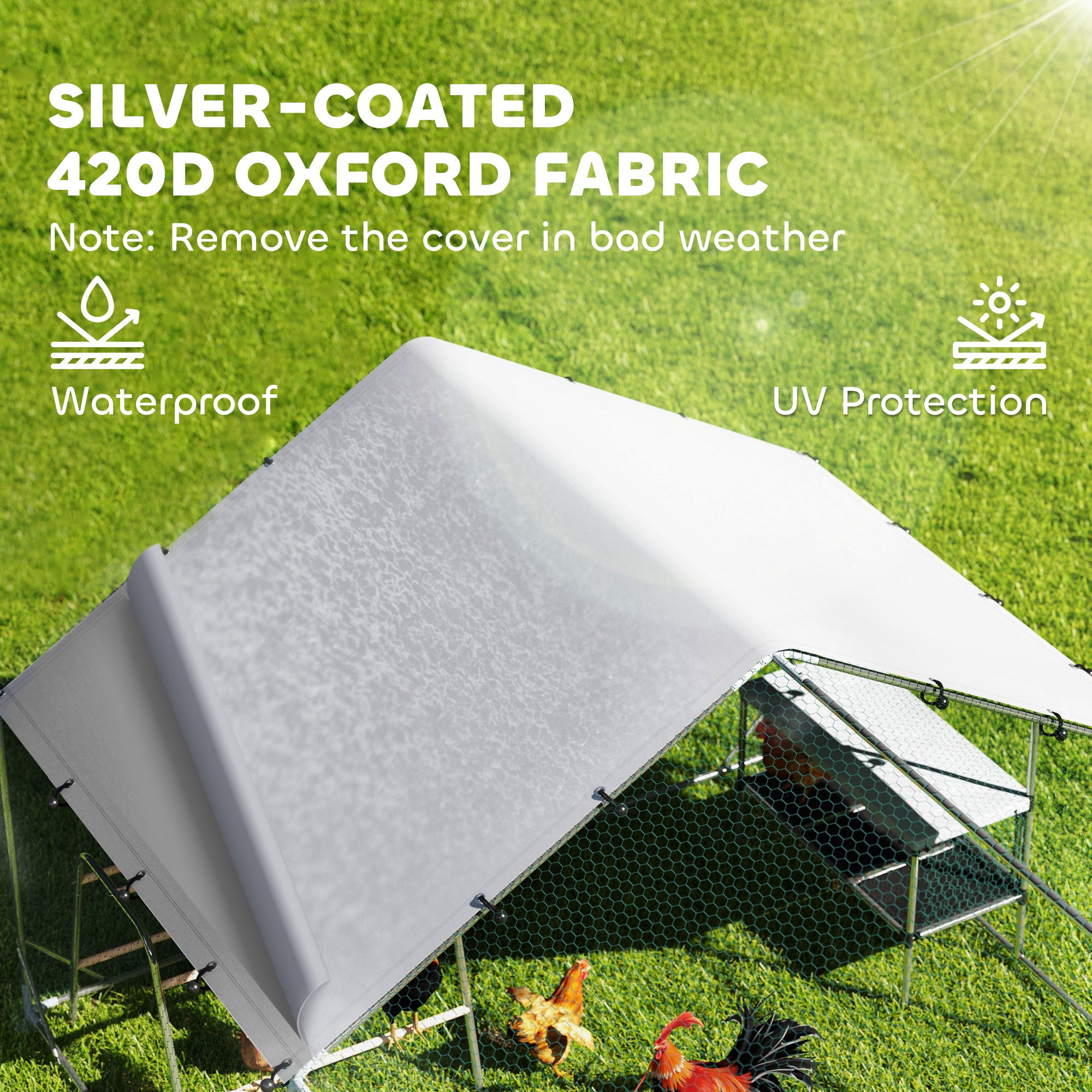 Large Metal Chicken Coop with Waterproof Cover, Roosting Bar, Nesting Box, 9.8' x 19.7' x 6.4'