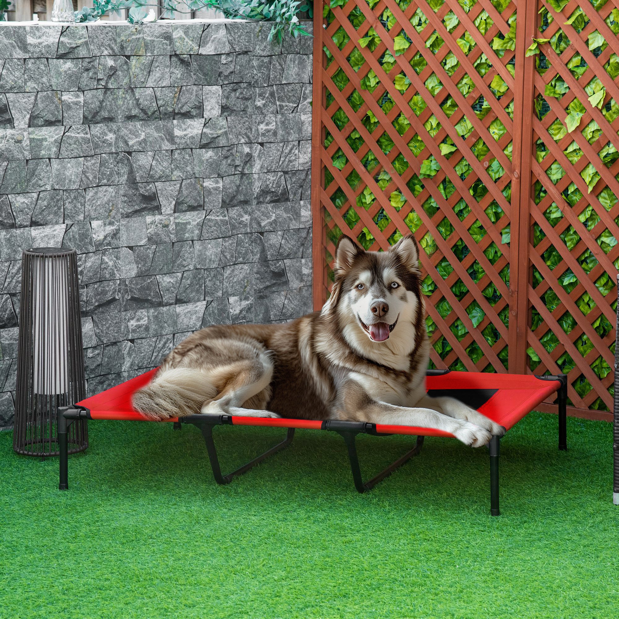 PawHut Raised Dog Bed Cooling Elevated Pet Cot With Breathable Mesh For Indoor Outdoor Use Red, XX Large, 122 X 92 X 23cm