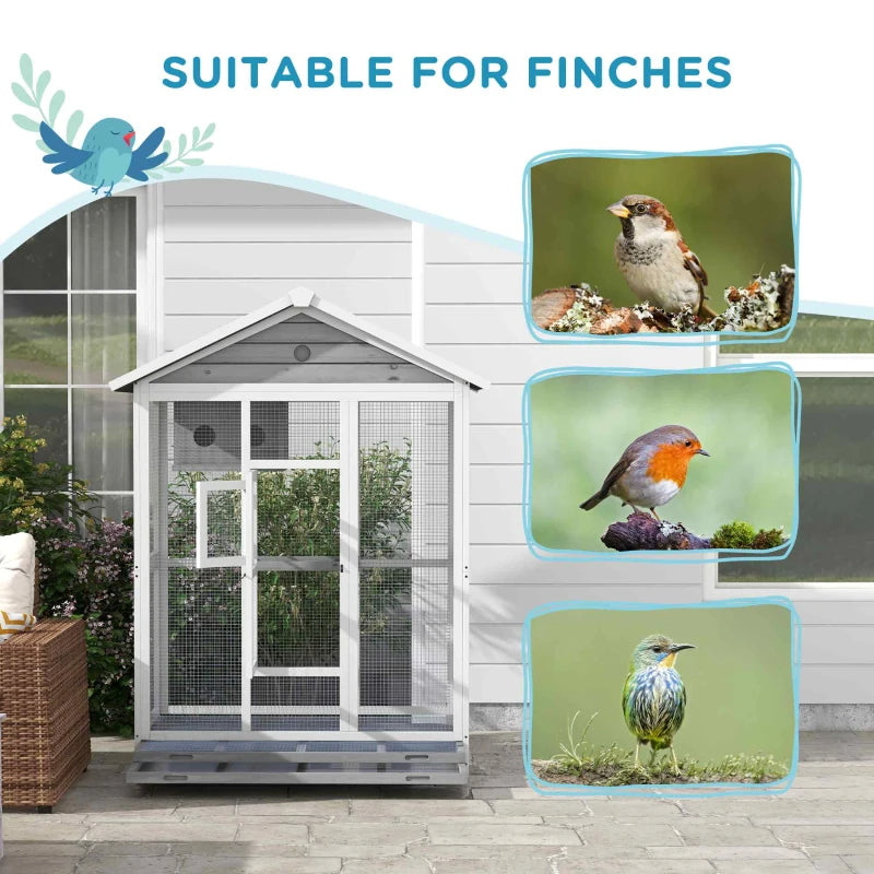 Wooden Bird Cage Aviary, Flight Cage With 4 Perches, Nest And Slide-Out Tray For Indoor Outdoor, GrayMultiple Packages Shipped. Please Pay Attention To The Dimensions And Weight In The Details.