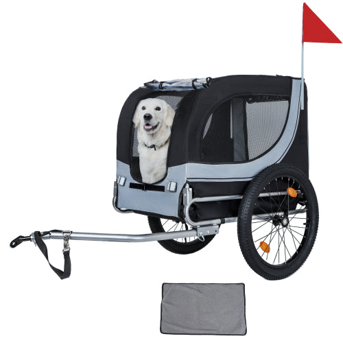 Large Folding Bike Trailer For Dogs-100LB Capacity All-Terrain Pet Carrier, Durable Steel Frame For Cycling, Jogging, Camping & Outdoor Adventures, Black- Grey 20 0.125 Width Fat Tire,extra Mat Inside