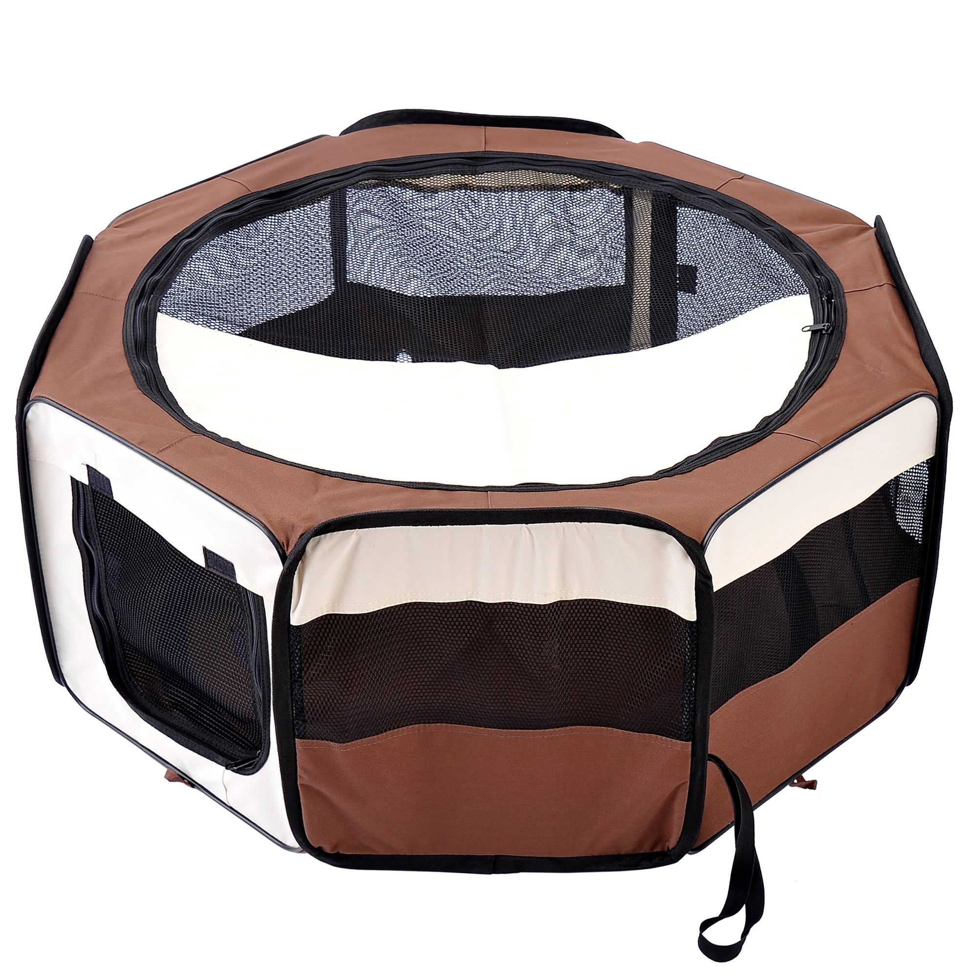 PawHut Portable Cat Dog Playpen Pet Puppy Rabbit Guinea Pig Pen Run Dia 90 X 41H Cm Indoor & Outdoor Brown