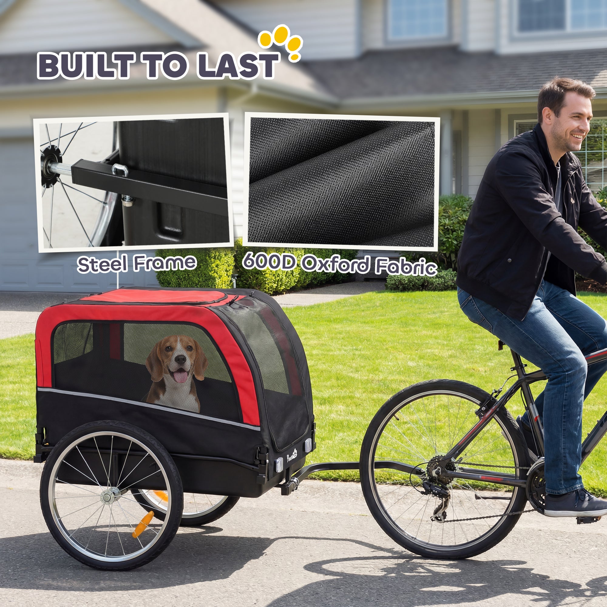 Dog Bike Trailer, Pet Cart Bicycle Carrier with 20" Air Tires, Quick-Release Wheels, Reflectors, Flag