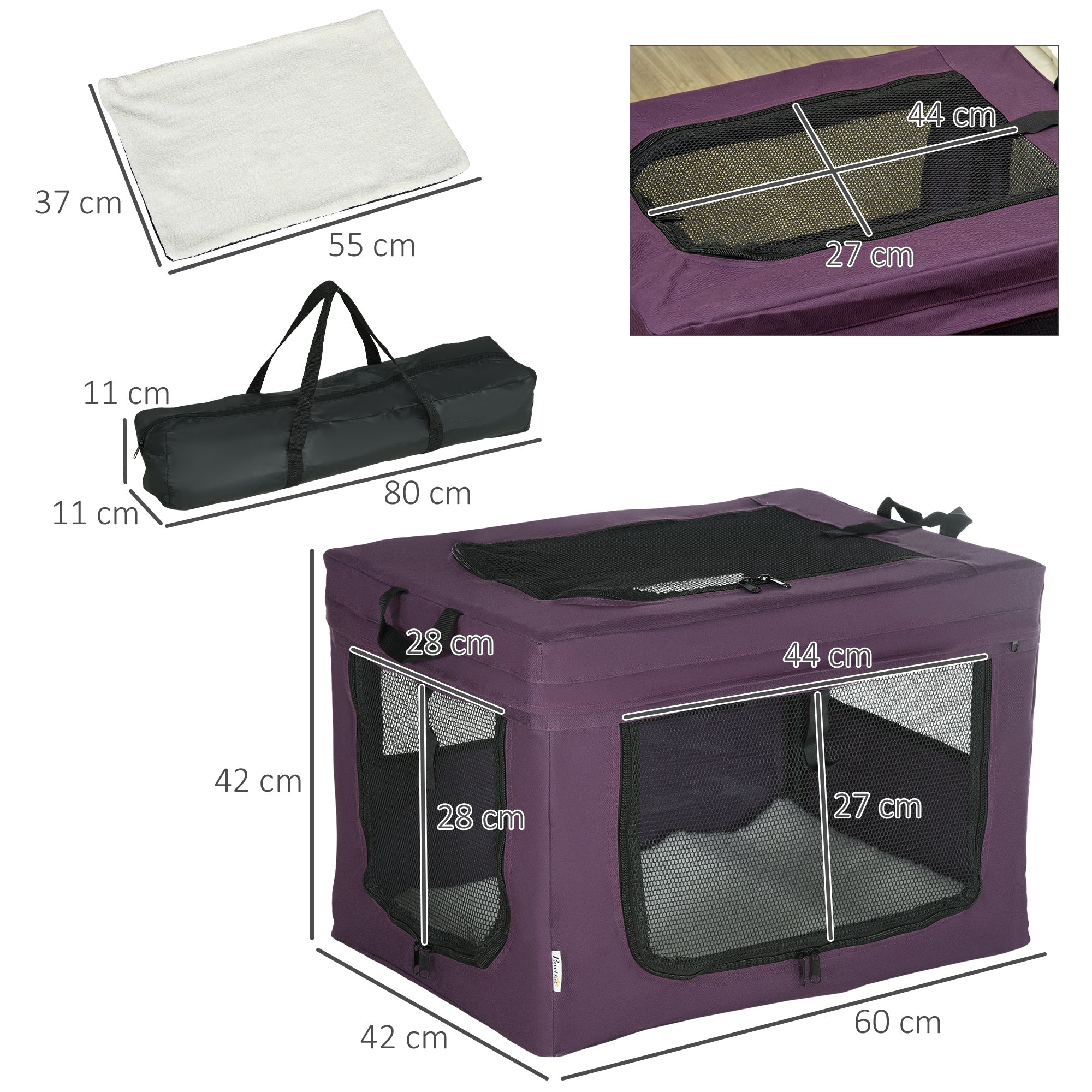 PawHut 60cm Pet Carrier, With Cushion, For Miniature Dogs - Purple