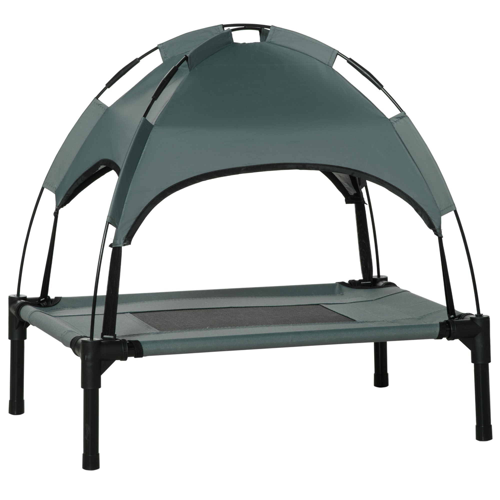 PawHut Raised Dog Bed Waterproof Elevated Pet Cot With Breathable Mesh UV Protection Canopy Grey, For Small Dogs, 61 X 46 X 62cm