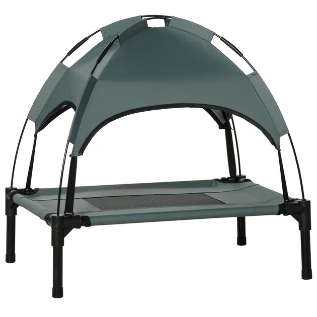 PawHut Raised Dog Bed Waterproof Elevated Pet Cot With Breathable Mesh UV Protection Canopy Grey, For Small Dogs, 61 X 46 X 62cm