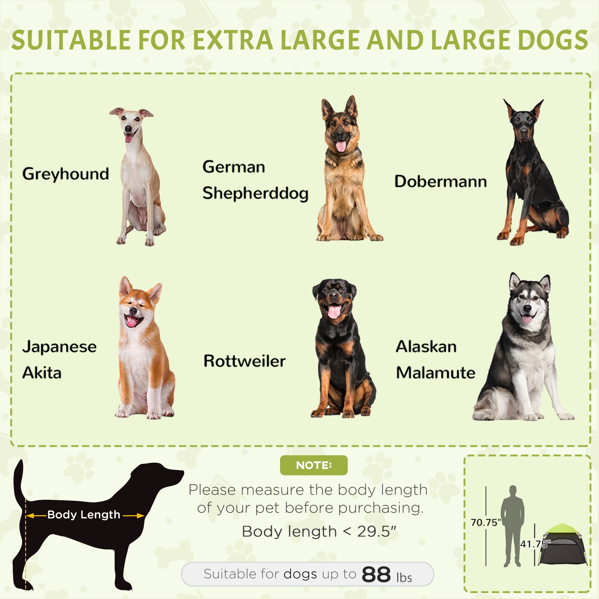 Pop Up Dog Tent for Extra Large and Large Dogs, Portable Pet Camping Tent with Carrying Bag for Beach, Backyard, Home, Green