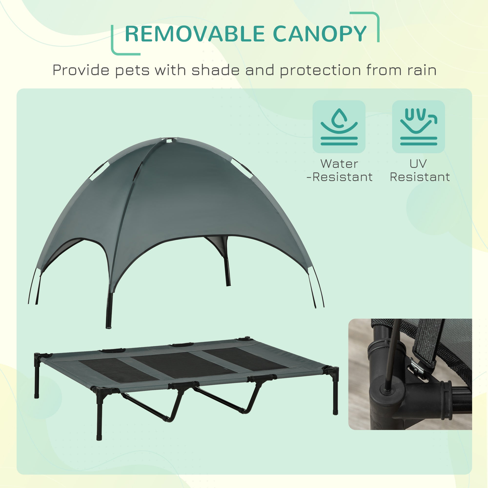 48" X 36" Elevated Portable Dog Cot Cooling Pet Bed With UV Protection Canopy Shade