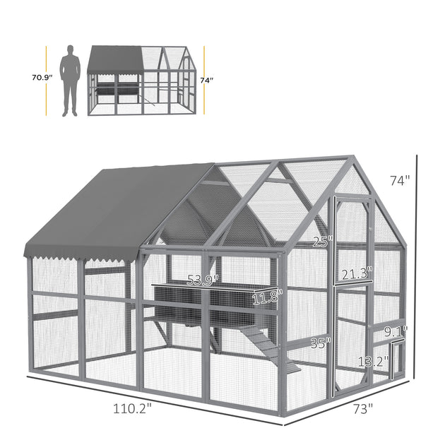 9' x 6' x 6' Large Chicken Coop with Nesting Box, Water-Resistant and Anti-UV Cover for 8-12 Chickens, Gray
