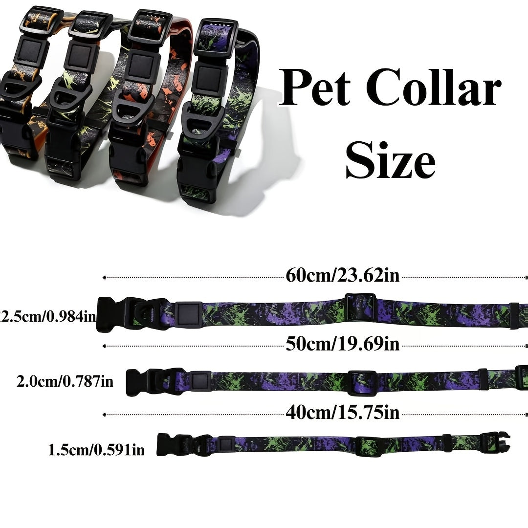 Embossed UV Printed Dog Leash & Collar Set 1.5cm Wide, Waterproof Tear-Resistant Easy To Clean PVC Set, Stylish Patterned Walking Training Gear For Small Dogs