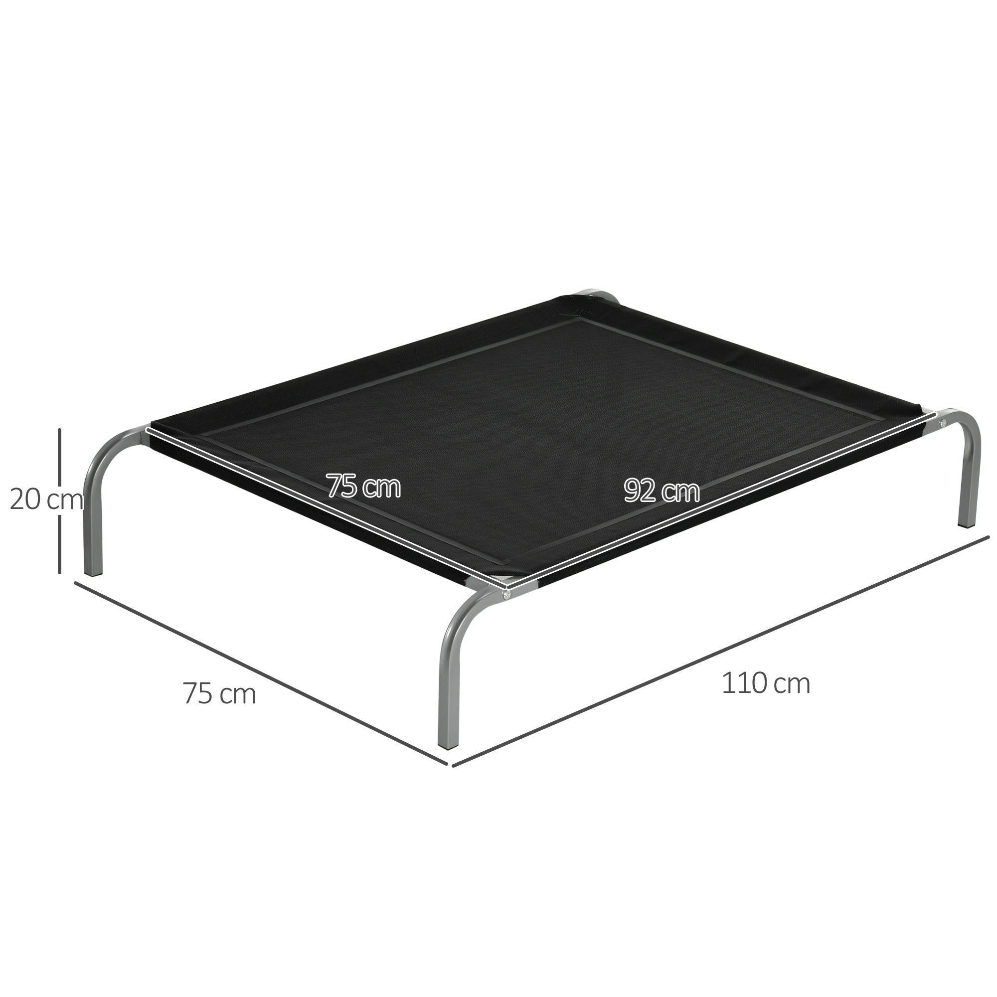 PawHut Elevated Pet Bed Cooling Raised Cot Style Bed For Large Medium Sized Dogs With Non-slip Pads Steel Frame Breathable Mesh Fabric, 110 X 75 X 20 Cm - Black