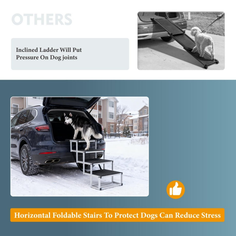 Foldable Dog Ramp For Cars, SUVs, Trucks, Portable Pet Dog Stairs For Large Dogs With Non-Slip Surface & Reinforced Design, Lightweight Yet Sturdy Supports Up To 250lbs