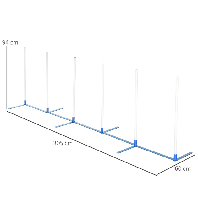 PawHut Dog Agility Equipment Training Adjustable Obstacle Course Set With 6 Weaves Poles Storage Bag For Pet Outdoor Games Exercise