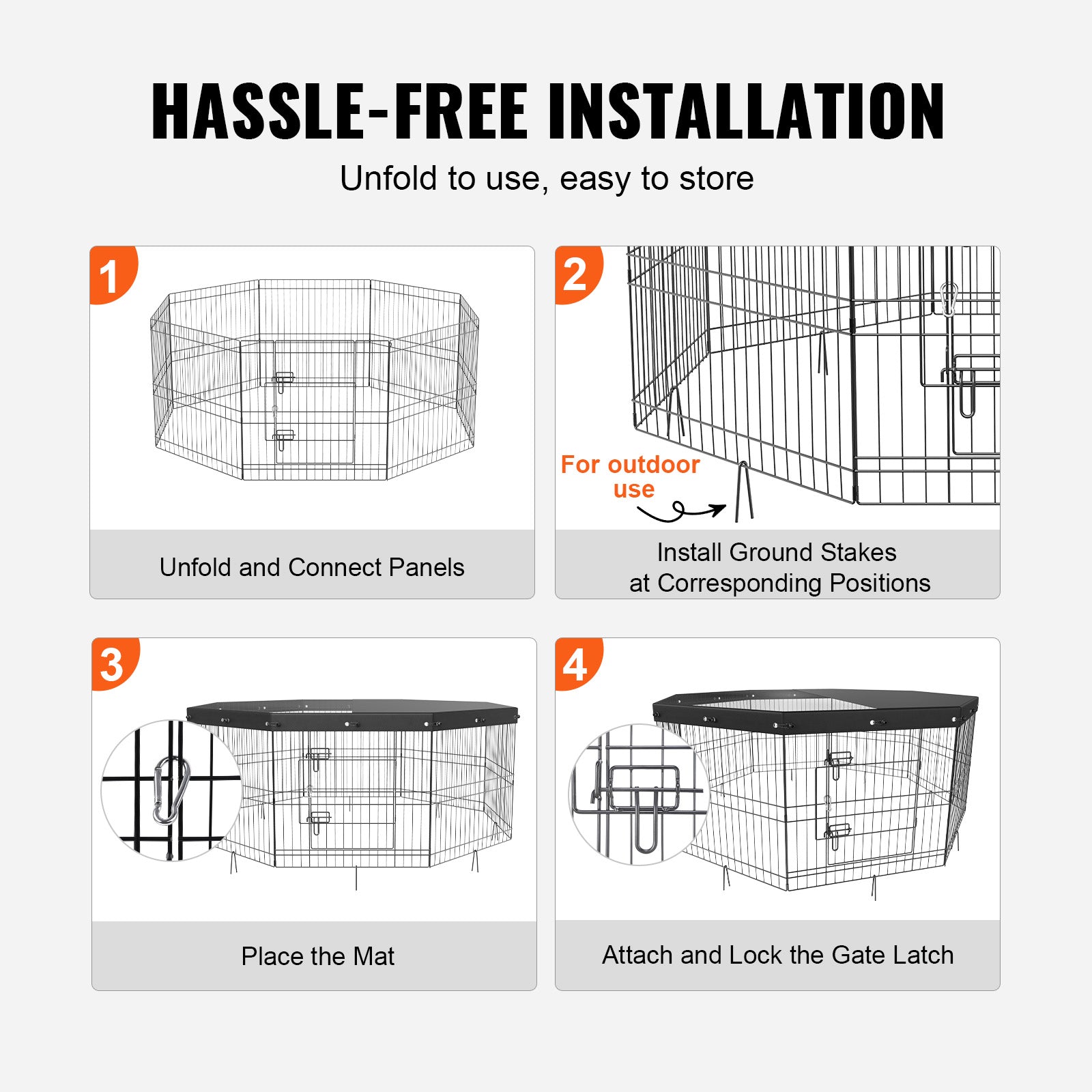 VEVOR Dog Playpen, 8 Panels Foldable Metal Dog Exercise Pen With Top Cover, 24inch H Pet Fence Puppy Crate Kennel With Ground Stakes, Indoor Outdoor Dog Pen For Small Medium Pets, For Camping, Yard